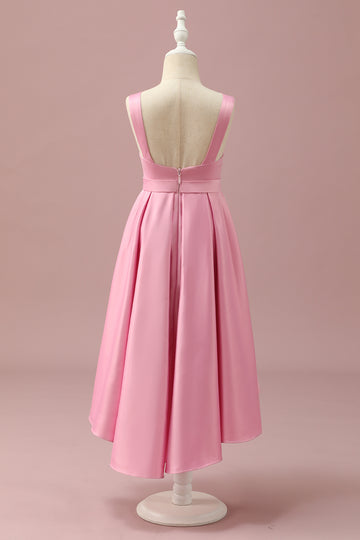 Robe de demoiselle d’honneur junior haute en satin rose